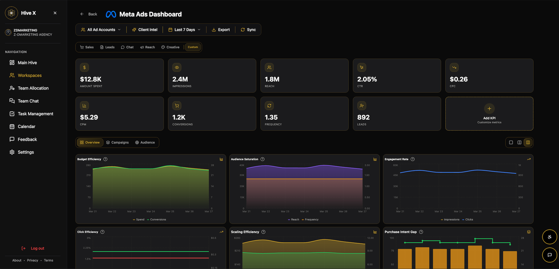 Hive X Meta Ads dashboard preview